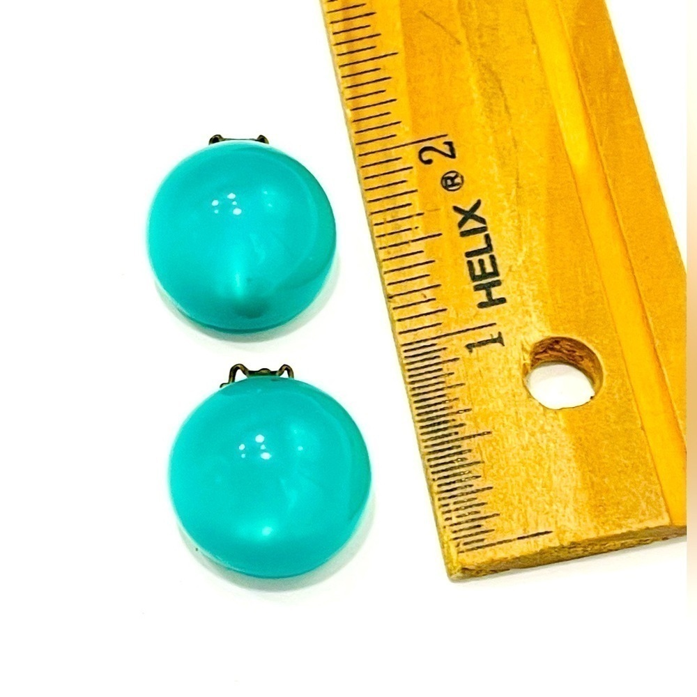 3/$18 Aqua Button Clip-On Earrings Mod Cabochon Costume Jewelry Teal Turquoise - Picture 3 of 3